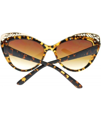 Cat Eye Womens Vintage Style Retro Metal Lace Trim Cat Eye Chic Sunglasses - Tortoise - CH11PBDMUAZ $8.95