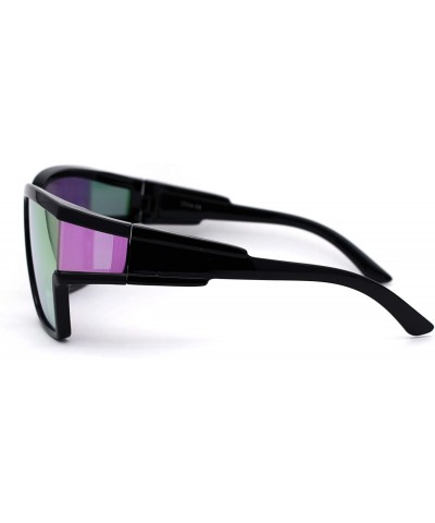 Oversized Unique Side Visor Lens Shield Plastic Futuristic Sunglasses - Black Pink Mirror - CM1958DKQSL $25.24