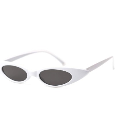 Oval Retro Slim Vintage Wide Oval Cat Eye Pointy Small Thin Clout Sunglasses - Whitegray - CL18RKWWLTA $10.72