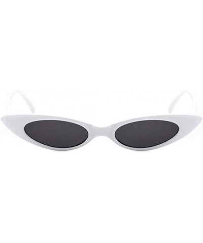 Oval Retro Slim Vintage Wide Oval Cat Eye Pointy Small Thin Clout Sunglasses - Whitegray - CL18RKWWLTA $10.72