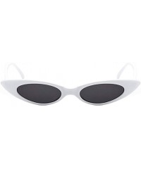 Oval Retro Slim Vintage Wide Oval Cat Eye Pointy Small Thin Clout Sunglasses - Whitegray - CL18RKWWLTA $19.20