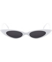 Oval Retro Slim Vintage Wide Oval Cat Eye Pointy Small Thin Clout Sunglasses - Whitegray - CL18RKWWLTA $10.72