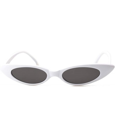 Oval Retro Slim Vintage Wide Oval Cat Eye Pointy Small Thin Clout Sunglasses - Whitegray - CL18RKWWLTA $10.72