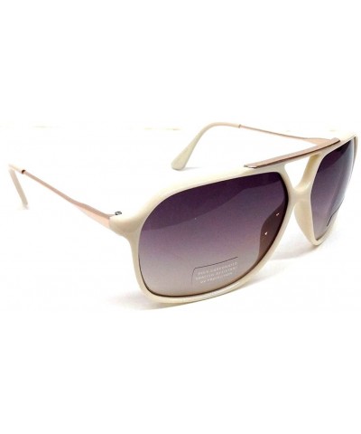 Aviator White & Gold Mobster Aviator Sunglasses Black Lenses - C111UOISLBF $11.16