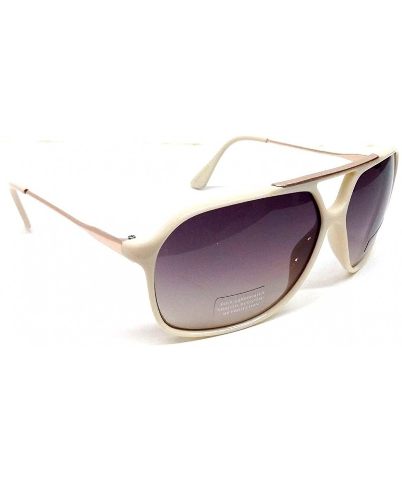 Aviator White & Gold Mobster Aviator Sunglasses Black Lenses - C111UOISLBF $11.16