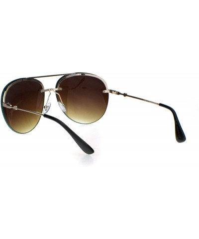 Rimless Womens Glitter Edge Trim Luxury Designer Rimless Pilots Sunglasses - Gold Green Brown - CW18Q79GARE $9.79