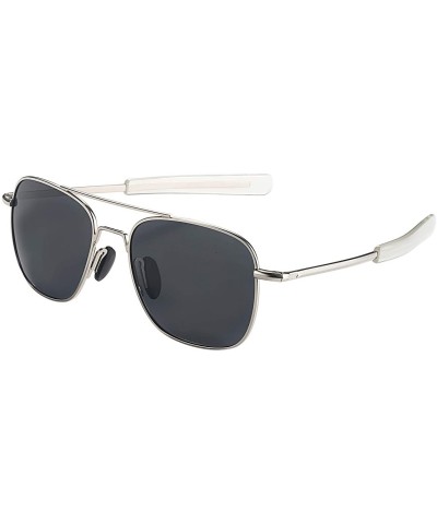 Oversized Mens Aviator Sunglasses Polarized Pilot Military Square Shades with Bayonet Temples - Gray - CE1938M9W2Z $13.01