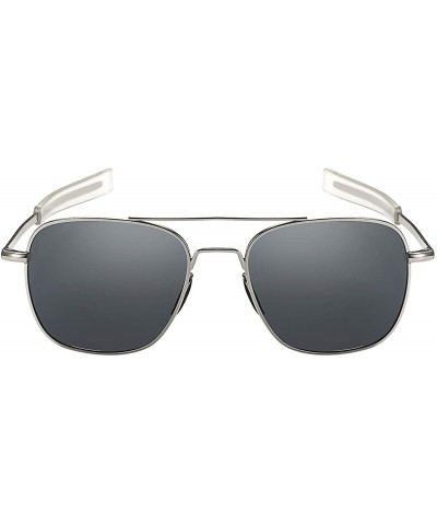 Oversized Mens Aviator Sunglasses Polarized Pilot Military Square Shades with Bayonet Temples - Gray - CE1938M9W2Z $13.01