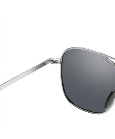 Oversized Mens Aviator Sunglasses Polarized Pilot Military Square Shades with Bayonet Temples - Gray - CE1938M9W2Z $13.01