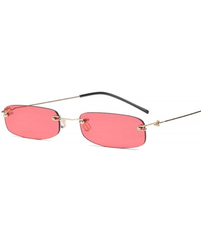 Rimless Sunglasses For Men Gold Metal Frame Black Small Rectangle Rimless Sunglasses - As Shown in Photo - CG18W8Z0OU7 $48.58