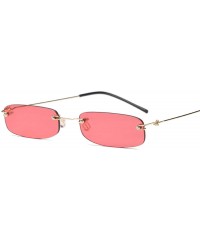 Rimless Sunglasses For Men Gold Metal Frame Black Small Rectangle Rimless Sunglasses - As Shown in Photo - CG18W8Z0OU7 $24.61
