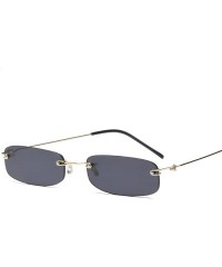 Rimless Sunglasses For Men Gold Metal Frame Black Small Rectangle Rimless Sunglasses - As Shown in Photo - CG18W8Z0OU7 $24.61