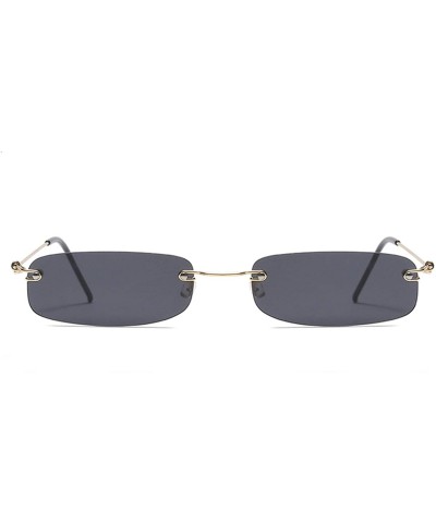 Rimless Sunglasses For Men Gold Metal Frame Black Small Rectangle Rimless Sunglasses - As Shown in Photo - CG18W8Z0OU7 $24.61