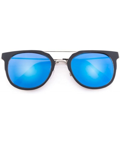Square Flat Mirrored Lens Brow Bar Slim Sunglasses"Jamie" (Blue - As Shown) - CN12O5SR1VL $23.54