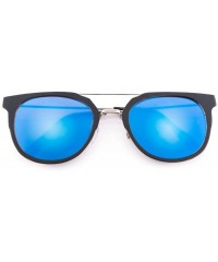 Square Flat Mirrored Lens Brow Bar Slim Sunglasses"Jamie" (Blue - As Shown) - CN12O5SR1VL $10.09