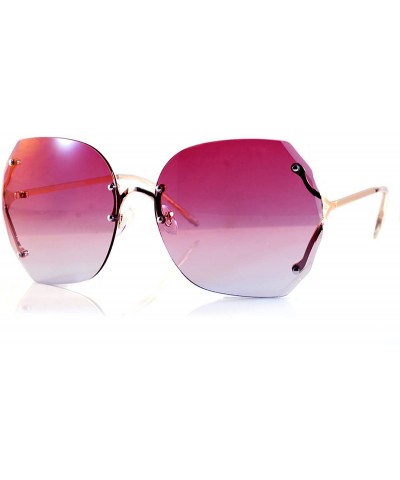 Rimless Oversize Rimless Diamond Cutting Clear/Ocean Color Sunglasses A106 - A107 - Gold/ Red Gr - CA180O85AGT $23.65