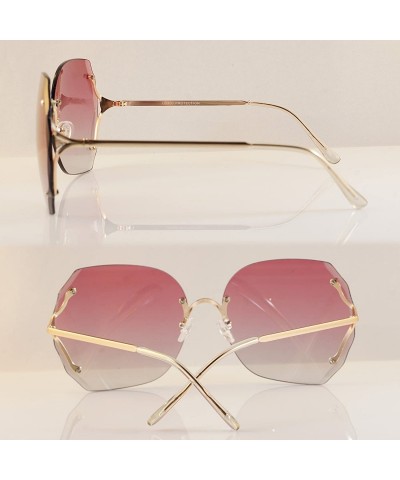 Rimless Oversize Rimless Diamond Cutting Clear/Ocean Color Sunglasses A106 - A107 - Gold/ Red Gr - CA180O85AGT $11.51