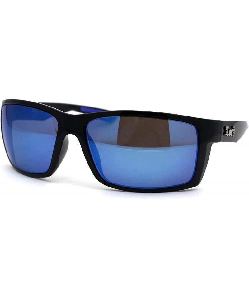 Rectangular 90s Classic Rectangular Cholo Gangster Biker Style Sunglasses - Black Blue Mirror - C5195EDD0IG $11.10