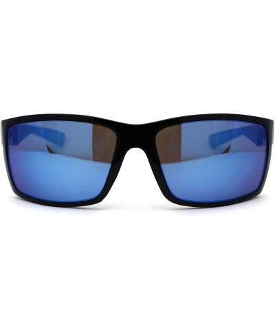 Rectangular 90s Classic Rectangular Cholo Gangster Biker Style Sunglasses - Black Blue Mirror - C5195EDD0IG $11.10