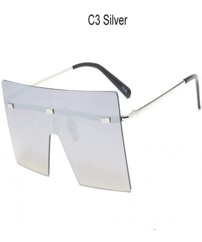 Square Oversized Brown Sunglasses Women Retro Vintage Sunglasses Luxury Rimless Eyewear - C3 Silver - CS18Y49CDYE $41.95