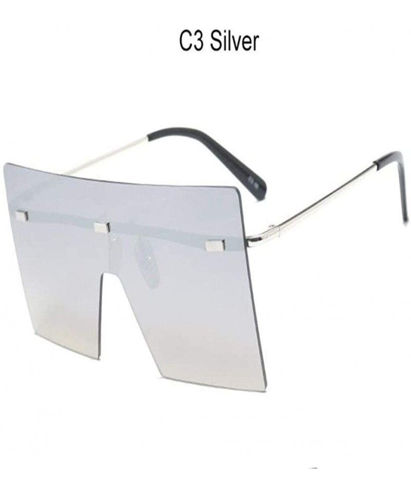 Square Oversized Brown Sunglasses Women Retro Vintage Sunglasses Luxury Rimless Eyewear - C3 Silver - CS18Y49CDYE $27.05