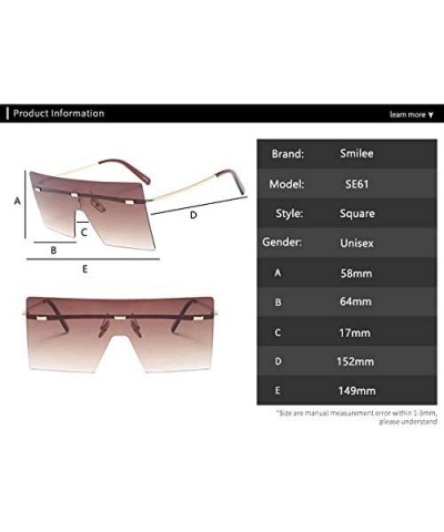 Square Oversized Brown Sunglasses Women Retro Vintage Sunglasses Luxury Rimless Eyewear - C3 Silver - CS18Y49CDYE $27.05