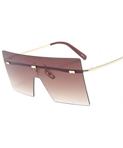 Square Oversized Brown Sunglasses Women Retro Vintage Sunglasses Luxury Rimless Eyewear - C3 Silver - CS18Y49CDYE $27.05