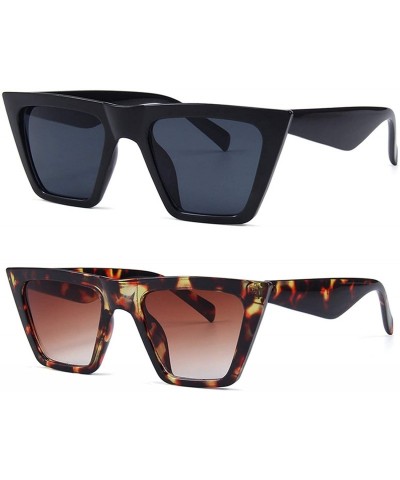 Oversized Vintage Small Sunglasses Retro Cateye Sunglasses for Women Men Square Frame - Black+leopard(2pack) - CC199U7QENX $1...