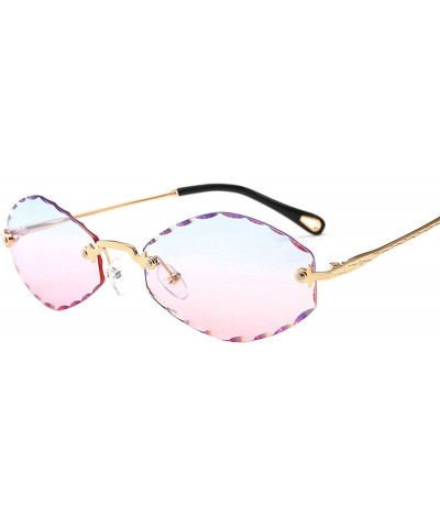 Sport Classic style Frame less Oval Sunglasses for Women Metal PC UV400 Sunglasses - Blue Pink - C918SZSZD49 $39.25
