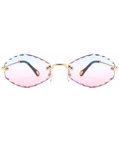 Sport Classic style Frame less Oval Sunglasses for Women Metal PC UV400 Sunglasses - Blue Pink - C918SZSZD49 $23.24