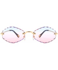 Sport Classic style Frame less Oval Sunglasses for Women Metal PC UV400 Sunglasses - Blue Pink - C918SZSZD49 $23.24