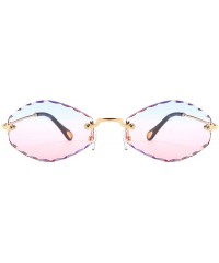 Sport Classic style Frame less Oval Sunglasses for Women Metal PC UV400 Sunglasses - Blue Pink - C918SZSZD49 $23.24