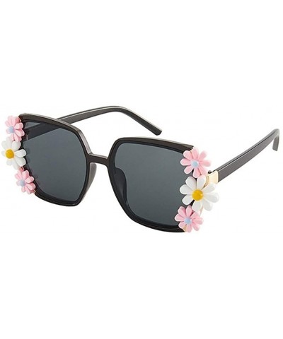 Square Flower Decoration Sunglasses for Women Oversized Square Beach Shades UV400 - C1 Black - C6190HD5TZA $23.33