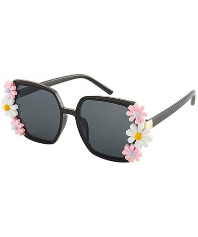 Square Flower Decoration Sunglasses for Women Oversized Square Beach Shades UV400 - C1 Black - C6190HD5TZA $15.77