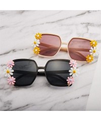 Square Flower Decoration Sunglasses for Women Oversized Square Beach Shades UV400 - C1 Black - C6190HD5TZA $15.77