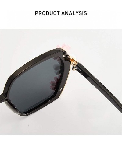 Square Flower Decoration Sunglasses for Women Oversized Square Beach Shades UV400 - C1 Black - C6190HD5TZA $15.77
