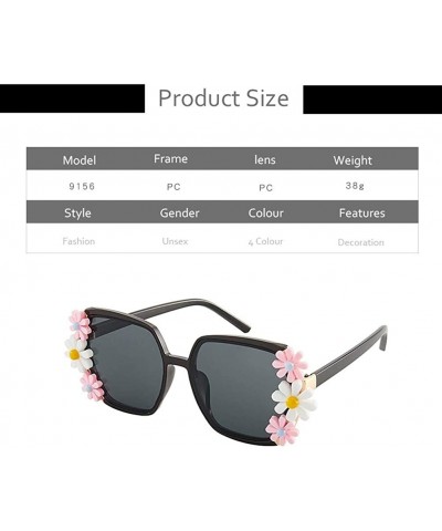 Square Flower Decoration Sunglasses for Women Oversized Square Beach Shades UV400 - C1 Black - C6190HD5TZA $15.77