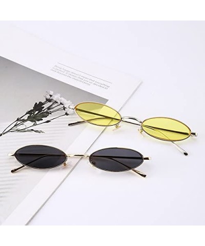 Oval Vintage Oval Sunglasses for Women Slender Metal Frame Candy Colors - Grey - CR18E4U7T3G $10.22