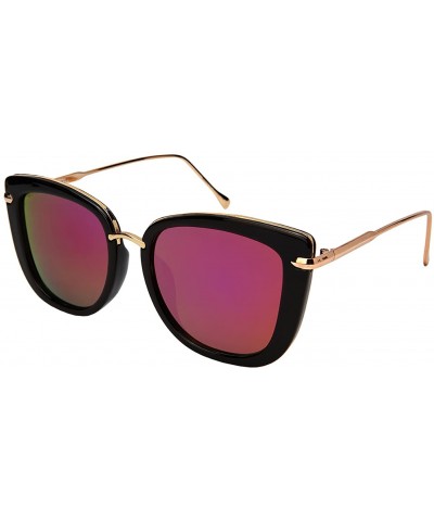 Oval Chic Cat Eye Sunglasses with Flat Colored Mirror Lenses 3310-FLREV - Black - CL183XHWMLS $19.36