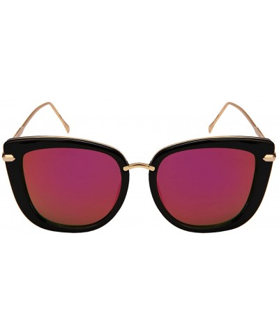 Oval Chic Cat Eye Sunglasses with Flat Colored Mirror Lenses 3310-FLREV - Black - CL183XHWMLS $19.11