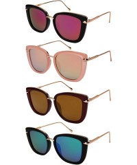 Oval Chic Cat Eye Sunglasses with Flat Colored Mirror Lenses 3310-FLREV - Black - CL183XHWMLS $19.11