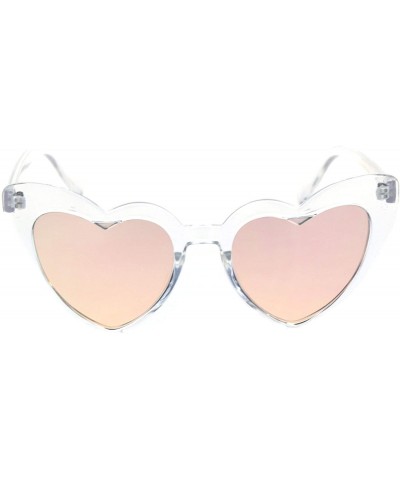Cat Eye Womens Cute Pink Peach Mirror Lens Cat Eye Heart Shape Sunglasses - Clear Pink Mirror - CR18R3I6UZC $12.61