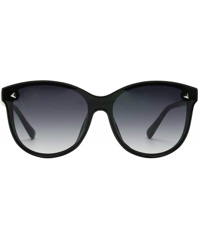 Oversized Oversized Retro Round Cat Eye Sunglasses Chic Mod Flat Lens High Fashion Classic Women's Shades - Black - CX18Y8LI3...