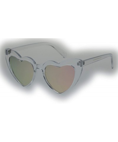 Cat Eye Womens Cute Pink Peach Mirror Lens Cat Eye Heart Shape Sunglasses - Clear Pink Mirror - CR18R3I6UZC $24.27