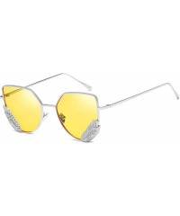 Oversized Bee Pilot Sunglasses Oversize Metal Frame Vintage Retro Men Women Shades - Silver Frame Yellow Lens1828 - CR18UQ3W5...