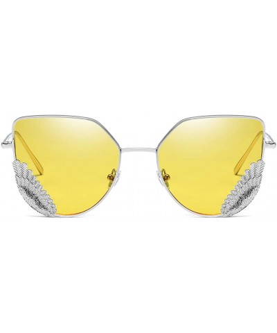 Oversized Bee Pilot Sunglasses Oversize Metal Frame Vintage Retro Men Women Shades - Silver Frame Yellow Lens1828 - CR18UQ3W5...