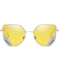 Oversized Bee Pilot Sunglasses Oversize Metal Frame Vintage Retro Men Women Shades - Silver Frame Yellow Lens1828 - CR18UQ3W5...
