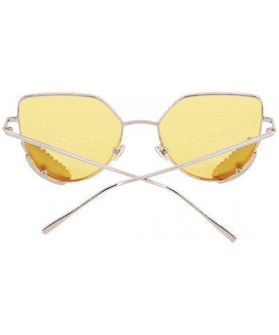 Oversized Bee Pilot Sunglasses Oversize Metal Frame Vintage Retro Men Women Shades - Silver Frame Yellow Lens1828 - CR18UQ3W5...