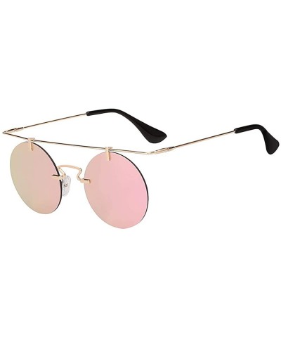 Round Men Women Vintage Round Brow Sunglasses Colored Metal Frame Tinted Lens Shades - .Gold-pink-mirror - CM18IGUCW2N $8.83