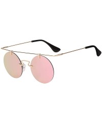 Round Men Women Vintage Round Brow Sunglasses Colored Metal Frame Tinted Lens Shades - .Gold-pink-mirror - CM18IGUCW2N $8.83